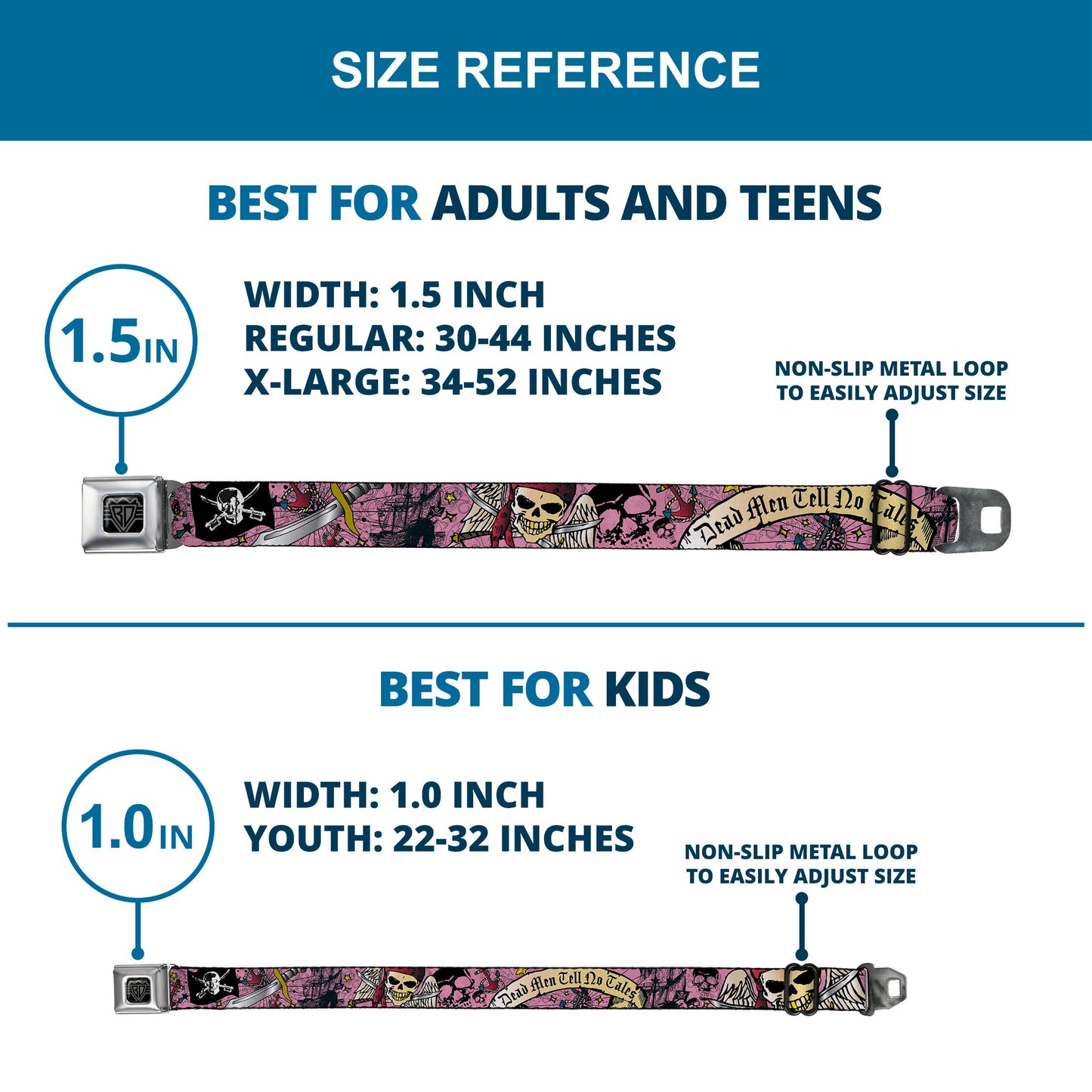 BD Wings Logo CLOSE-UP Full Color Black Silver Seatbelt Belt - Dead Men Tell No Tales Pink Webbing