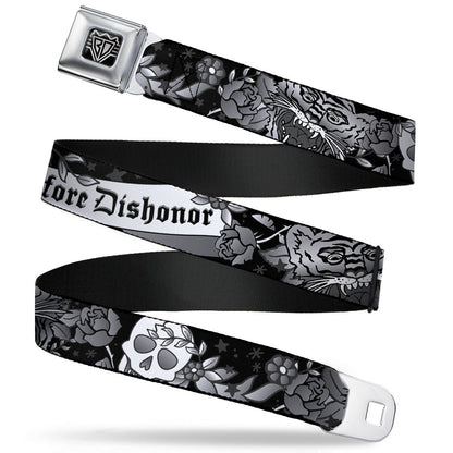 BD Wings Logo CLOSE-UP Full Color Black Silver Seatbelt Belt - Death Before Dishonor Black/White Webbing