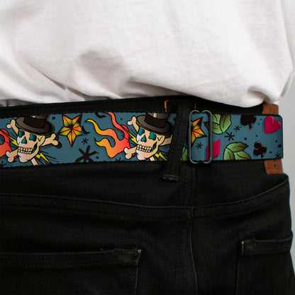 BD Wings Logo CLOSE-UP Full Color Black Silver Seatbelt Belt - Death or Glory CLOSE-UP Gray Webbing