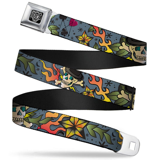BD Wings Logo CLOSE-UP Full Color Black Silver Seatbelt Belt - Death or Glory CLOSE-UP Gray Webbing