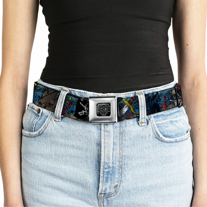 BD Wings Logo CLOSE-UP Full Color Black Silver Seatbelt Belt - Dead Men Tell No Tales CLOSE-UP Turquoise Webbing