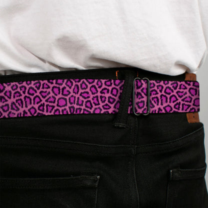 BD Wings Logo CLOSE-UP Full Color Black Silver Seatbelt Belt - Leopard Pink Fuchsia Webbing