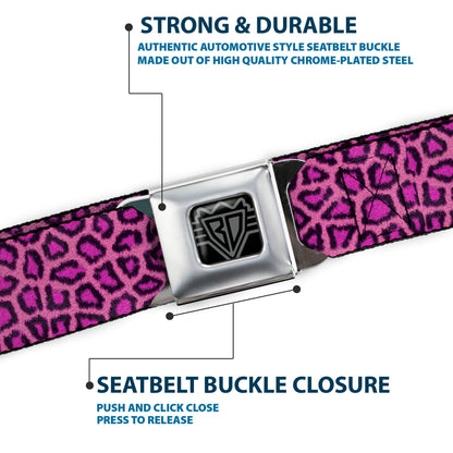 BD Wings Logo CLOSE-UP Full Color Black Silver Seatbelt Belt - Leopard Pink Fuchsia Webbing