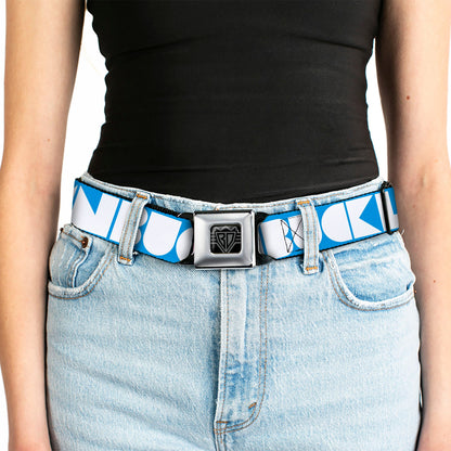 BD Wings Logo CLOSE-UP Full Color Black Silver Seatbelt Belt - BUCKLE-DOWN Shapes Turquoise/White Webbing