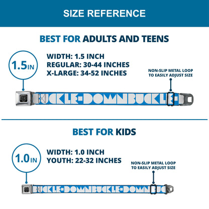 BD Wings Logo CLOSE-UP Full Color Black Silver Seatbelt Belt - BUCKLE-DOWN Shapes Turquoise/White Webbing