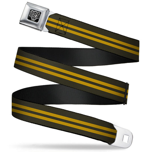 BD Wings Logo CLOSE-UP Full Color Black Silver Seatbelt Belt - Stripe Black/Gold Webbing