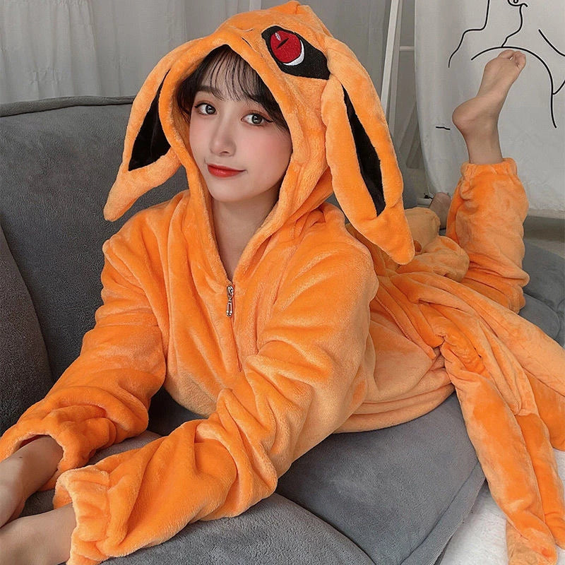 Anime Fox Kigurumi Onesie Pajamas – Adult Unisex Flannel Cosplay Jumpsuit