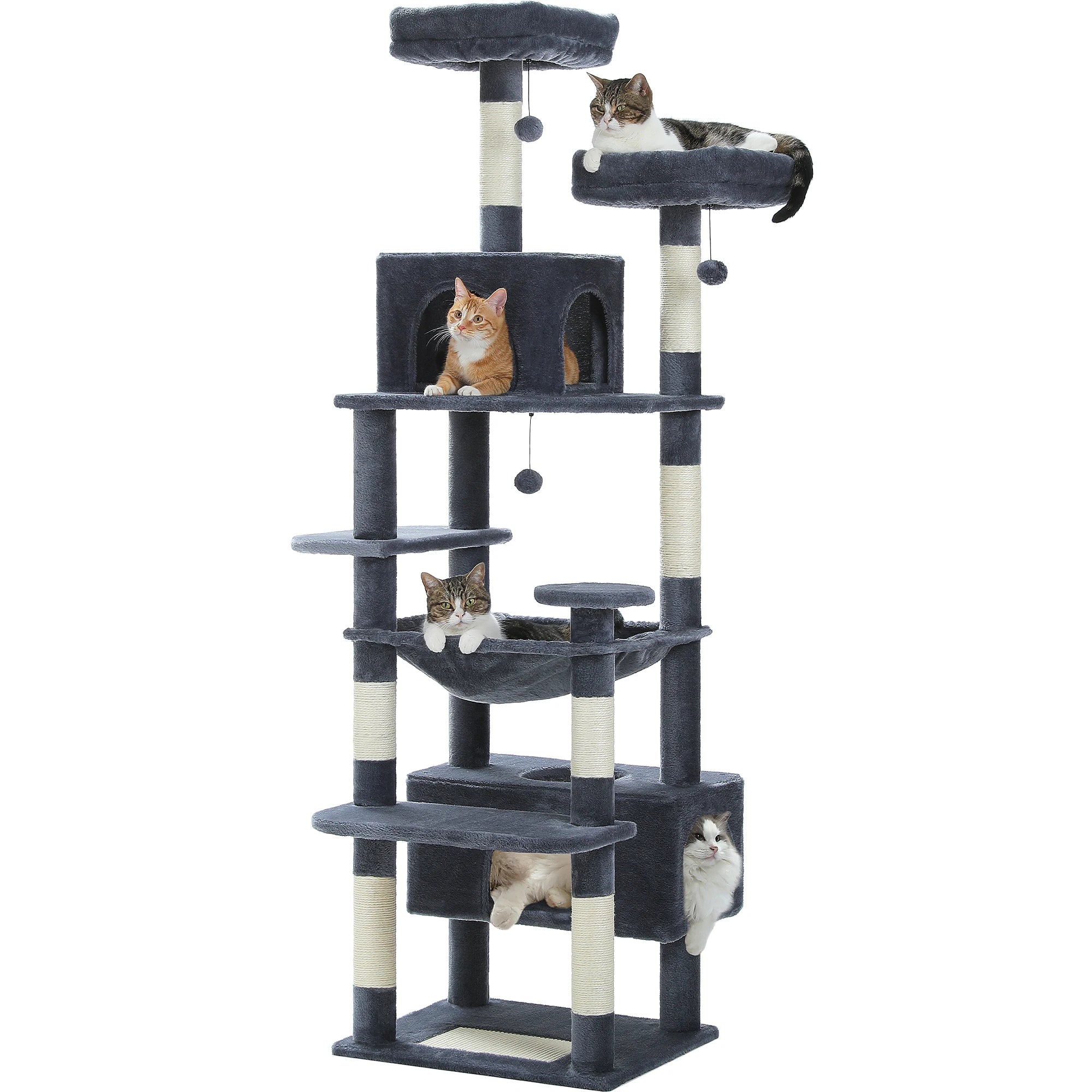 Large Cat Tree Tower with Hammock And Perches Sisal Scratching Posts Spacious Condos And Cat Toys for Indoor Cats Grey/Beige/Black