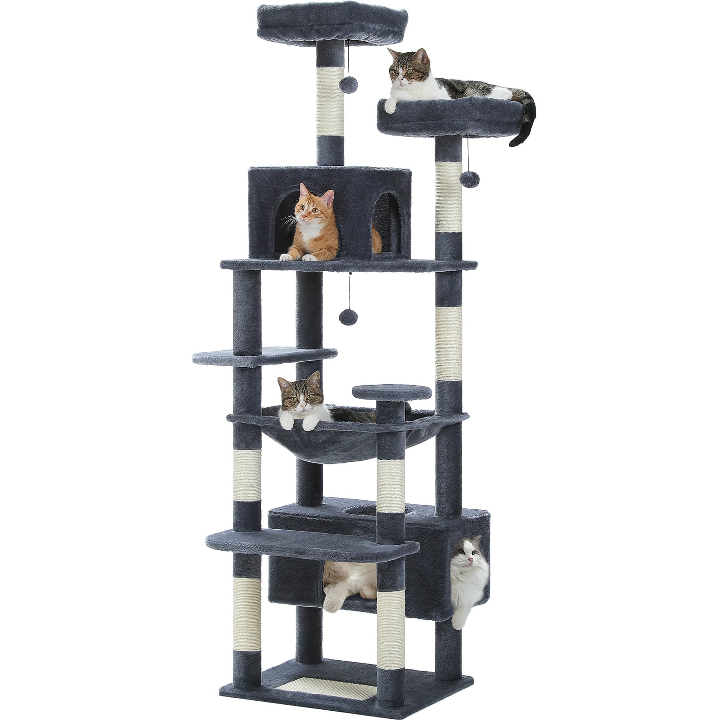 Large Cat Tree Tower with Hammock And Perches Sisal Scratching Posts Spacious Condos And Cat Toys for Indoor Cats Grey/Beige/Black