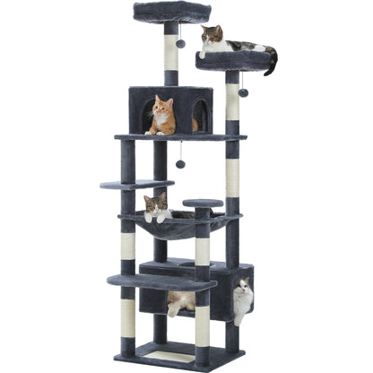 Large Cat Tree Tower with Hammock And Perches Sisal Scratching Posts Spacious Condos And Cat Toys for Indoor Cats Grey/Beige/Black