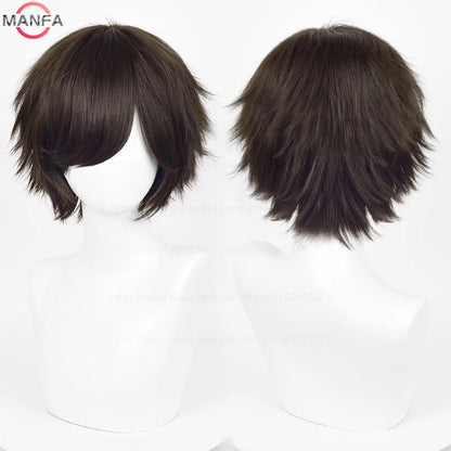 Short Straight Anime Cosplay Wig – 30cm Heat Resistant Synthetic Hair in Solid & Mixed Colors for Men and Women