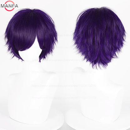Short Straight Anime Cosplay Wig – 30cm Heat Resistant Synthetic Hair in Solid & Mixed Colors for Men and Women