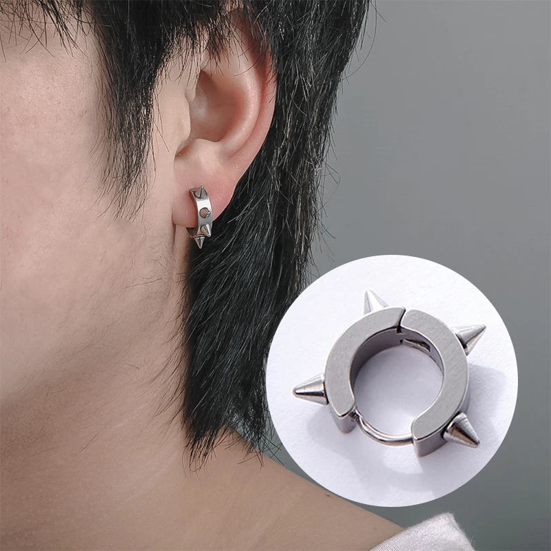 Spiky Thorn Stud Earrings - Punk Gothic Stainless Steel Ear Studs for Women and Men