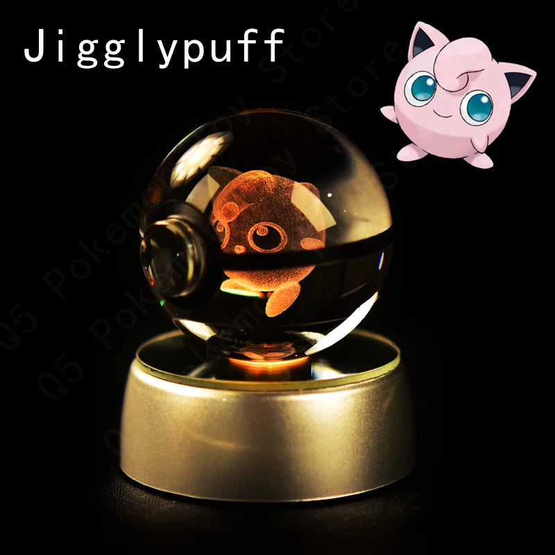 Pokemon 3D Crystal Ball Night Light - Glass Pokeball LED Lamp with Pikachu, Mewtwo & Gengar