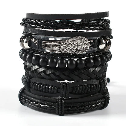 Black Punk Skull & Star Leather Bracelet Set – Gothic Alloy Wristband for Men & Women
