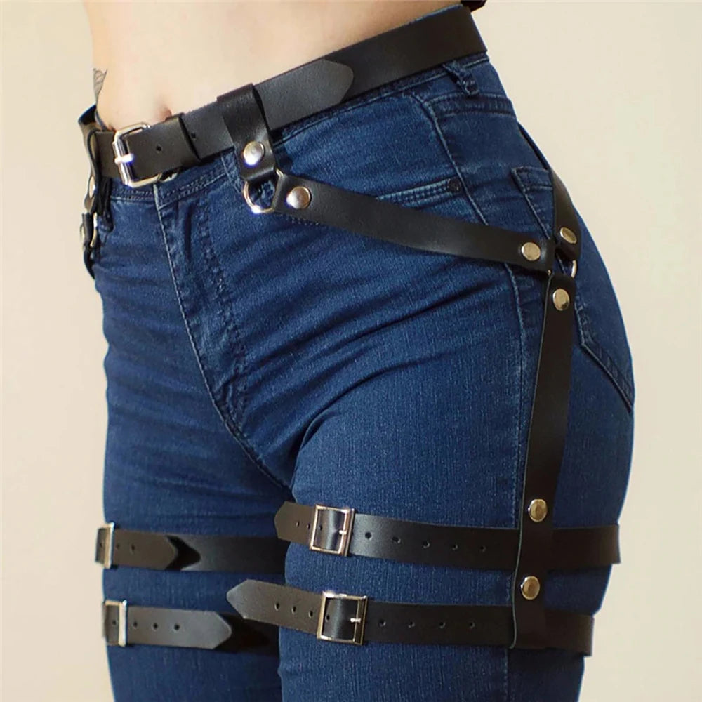 Women's PU Leather Harness Belt - Gothic Punk Adjustable Decorative Leg Belt