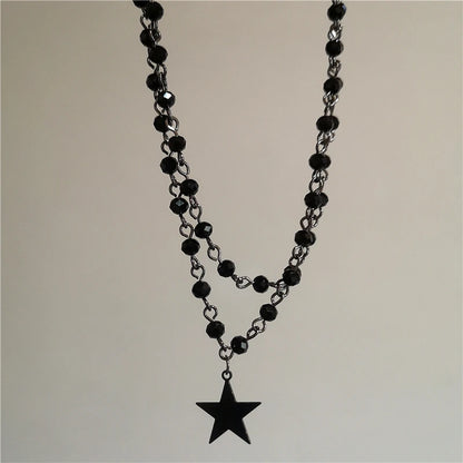 Punk Star Heart Cross Double Layer Chain Necklace – Y2K Grunge & EMO Rock Style for Men and Women