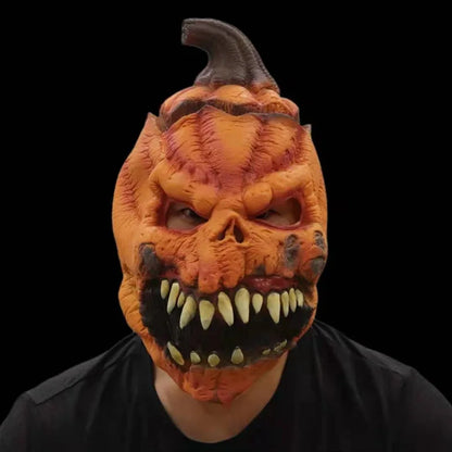 Halloween Devil Pumpkin Mask – Full Face Latex Costume Headwear
