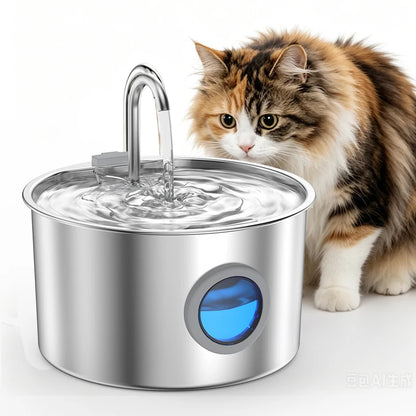 Stainless Steel Cat Water Fountain 108oz/3.2L for Cats, Dogs and Small Pets, with Quiet Operation & LED Light, Easy to Clean & Assemble