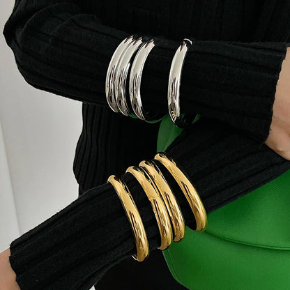 Vintage Punk Twist Texture Bangle Bracelet Set – Gold and Silver Tone Stackable Statement Cuffs