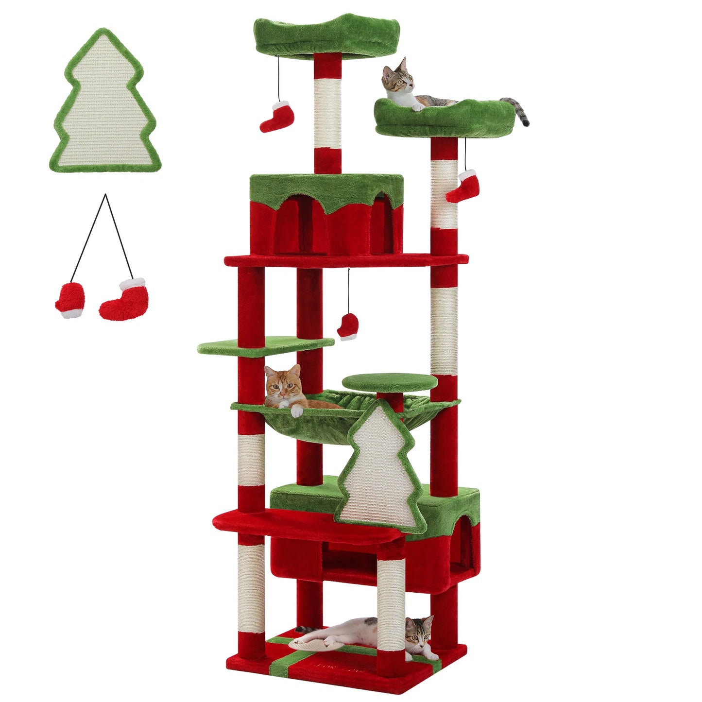 Large Cat Tree Tower with Hammock And Perches Sisal Scratching Posts Spacious Condos And Cat Toys for Indoor Cats Grey/Beige/Black
