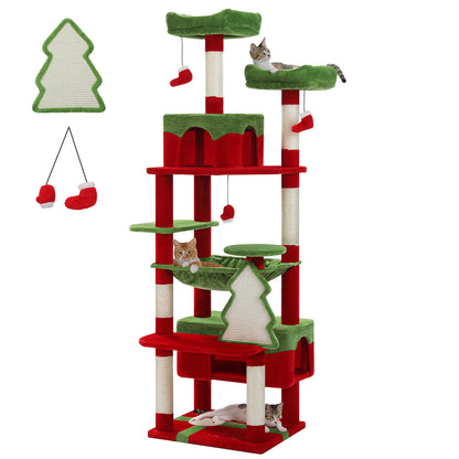 Large Cat Tree Tower with Hammock And Perches Sisal Scratching Posts Spacious Condos And Cat Toys for Indoor Cats Grey/Beige/Black
