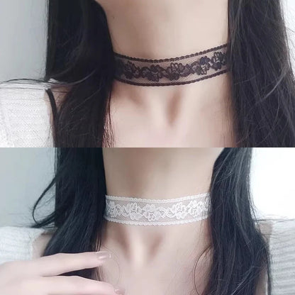 Black Lace Flower Choker Necklace - Harajuku Gothic Short Collar for Women & Girls