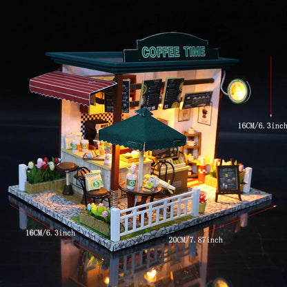 DIY 3D Puzzle Wooden Miniature Dollhouse Building Kit - Handmade Coffee House Model Gift