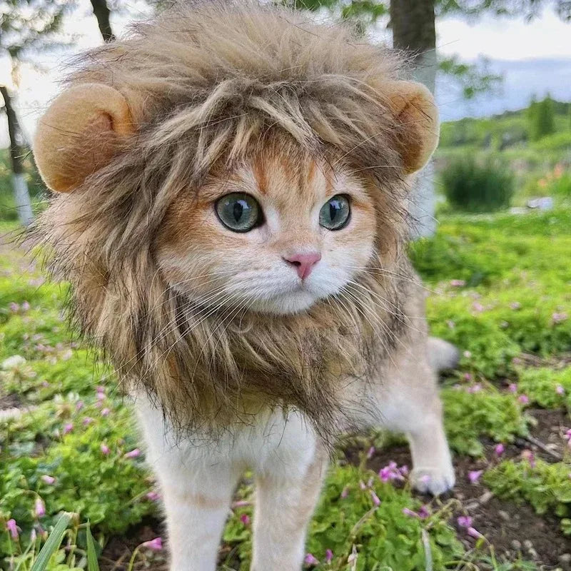 Fluffy Lion Mane Cat Dog Wig – Halloween Party Pet Costume Headwear Hat
