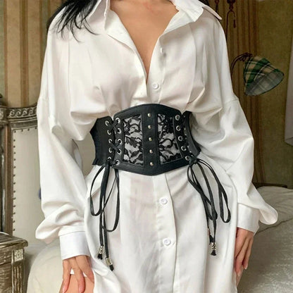 Retro Lace Corset Belt – Goth Punk Elastic Pin Buckle Dress Girdle