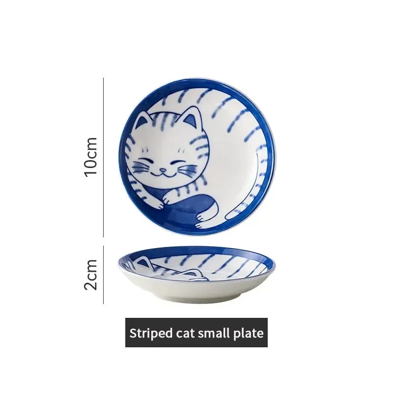Lucky Cat Ceramic Sauce Dishes Set – 4pc Japanese Style Sushi Plates