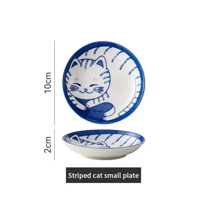 Lucky Cat Ceramic Sauce Dishes Set – 4pc Japanese Style Sushi Plates