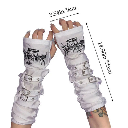 Gothic Metal Buckle Arm Sleeve Fingerless Gloves