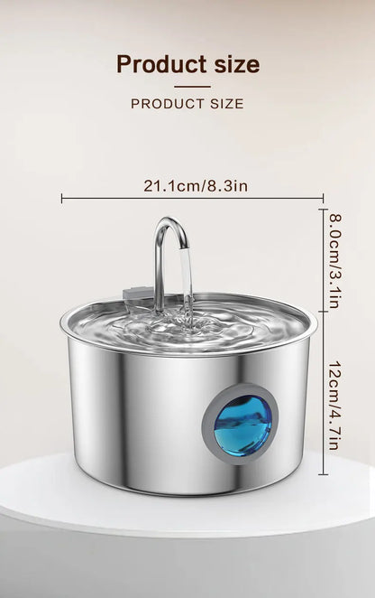 Stainless Steel Cat Water Fountain 108oz/3.2L for Cats, Dogs and Small Pets, with Quiet Operation & LED Light, Easy to Clean & Assemble
