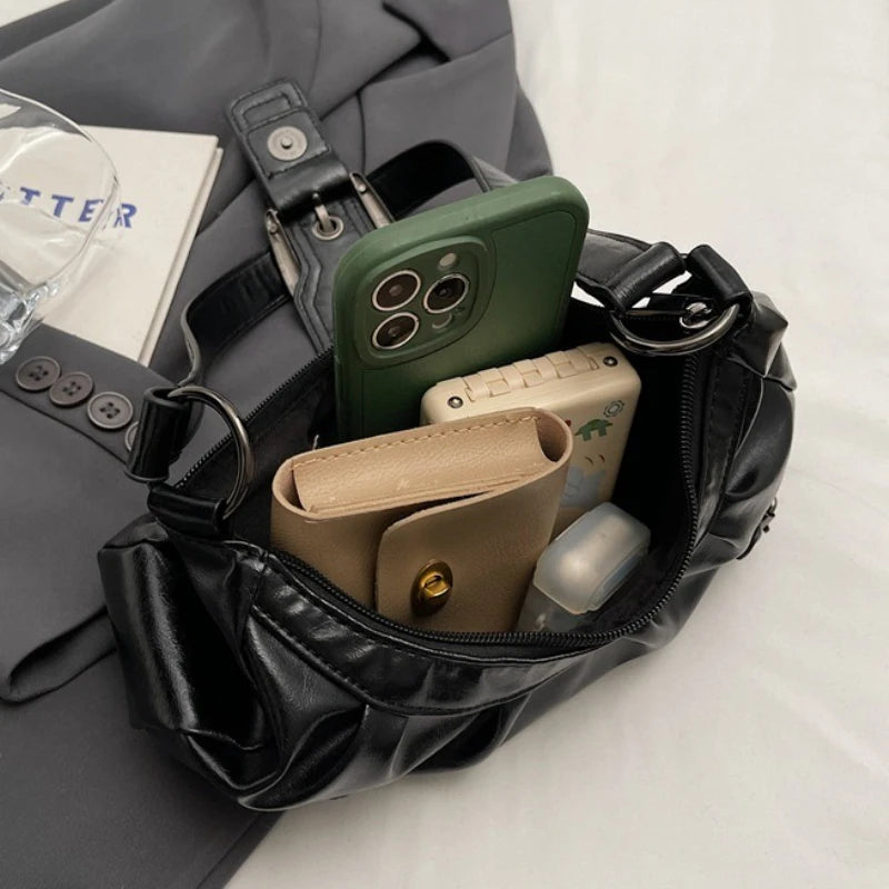 Y2K Retro Pleated Hobo Shoulder Bag for Women – Underarm Clutch Handbag