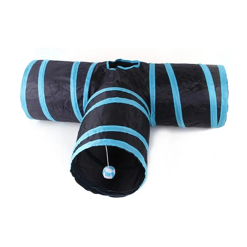 Collapsible Cat Tunnel Toy – Blue & Black Pop-Up Play Tube and Hideaway for Indoor Kittens