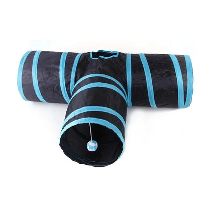Collapsible Cat Tunnel Toy – Blue & Black Pop-Up Play Tube and Hideaway for Indoor Kittens