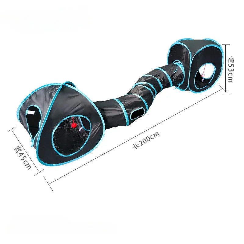 Collapsible Cat Tunnel Toy – Blue & Black Pop-Up Play Tube and Hideaway for Indoor Kittens
