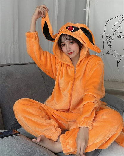 Anime Fox Kigurumi Onesie Pajamas – Adult Unisex Flannel Cosplay Jumpsuit