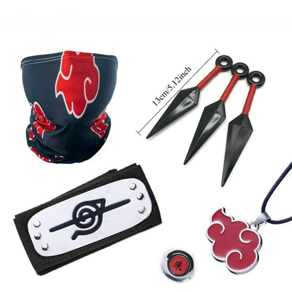 Naruto Kakashi Cosplay Accessory Set - Mask, Headband, Gloves and Kunai Props for Anime Fans