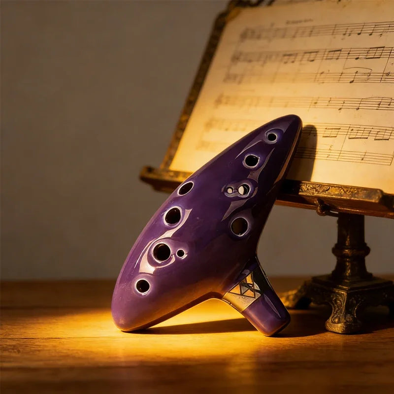 Legend of Zelda Ceramic Ocarina - 12-Hole Alto C Musical Instrument with Song Book and Neck Cord