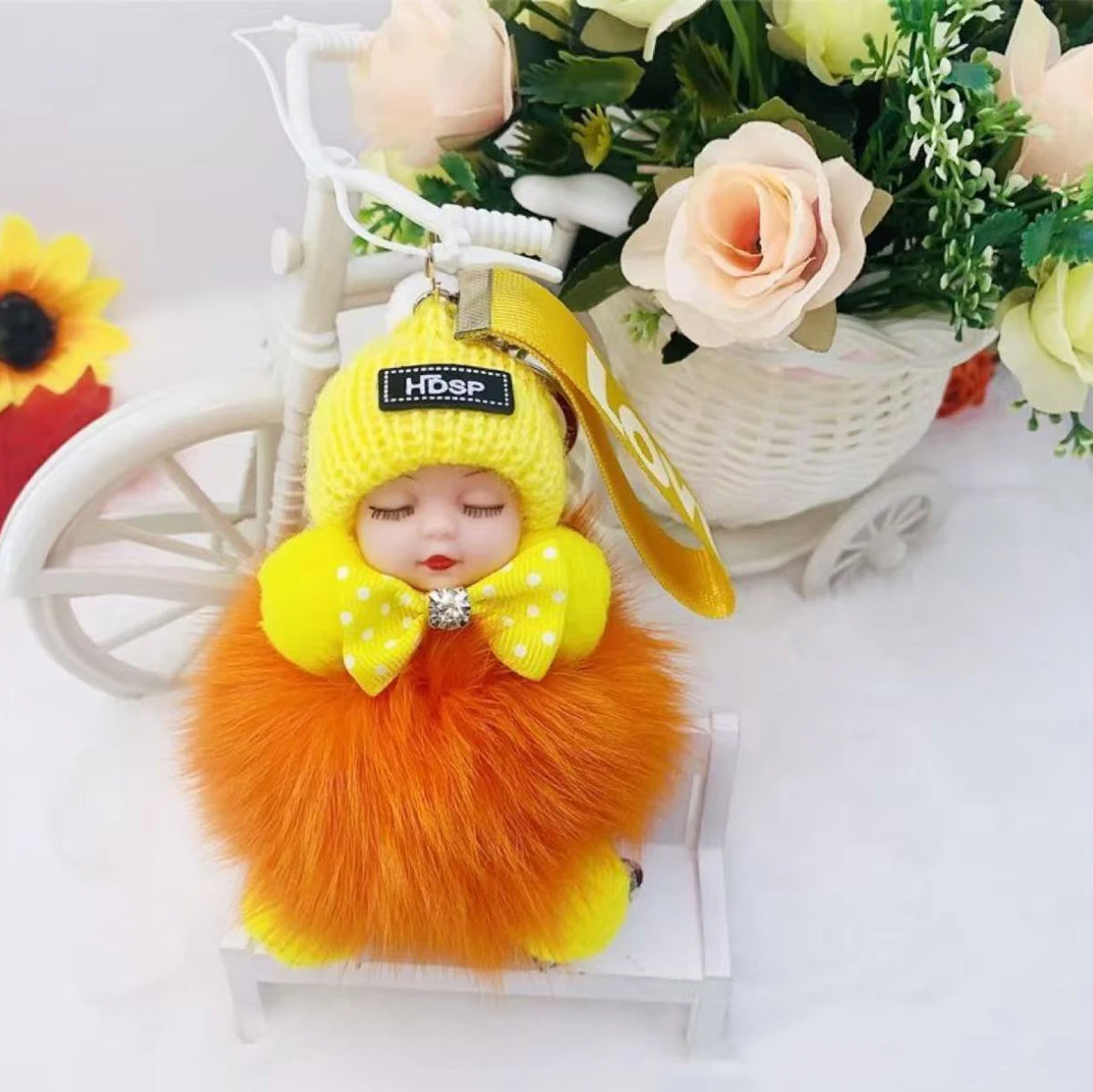 Cute Fluffy Sleepy Doll Keychain – Kawaii Plush Bag Charm Car Key Ring Gift