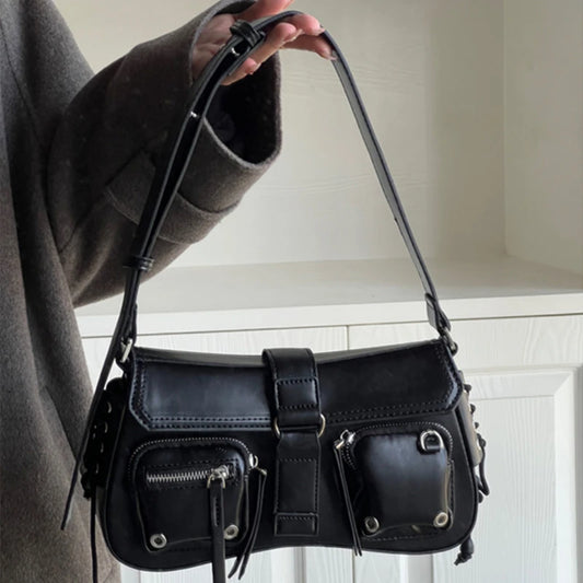 Goth Punk Faux Leather Underarm Shoulder Bag – Edgy Y2K Women's Handbag with Chic Design