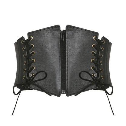 Gothic PU Leather Corset Wide Belt – Elastic High Waist Slimming Dress Girdle