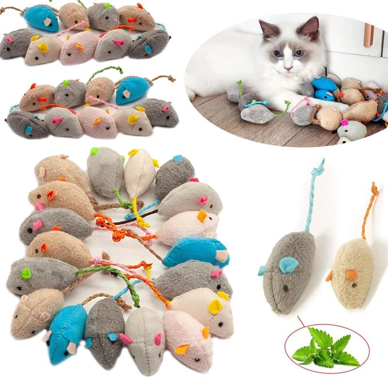 Rattle Cat Mouse Toys - Catnip Faux Fur Mice, Interactive Cat Toy Set