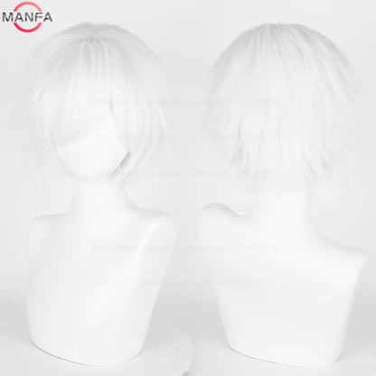Short Straight Anime Cosplay Wig – 30cm Heat Resistant Synthetic Hair in Solid & Mixed Colors for Men and Women