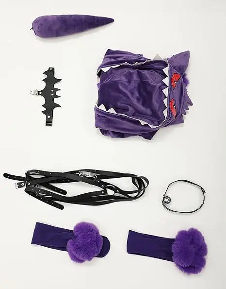 Purple Ghost Hooded Plush Bodysuit Cosplay Costume with Tail for Women