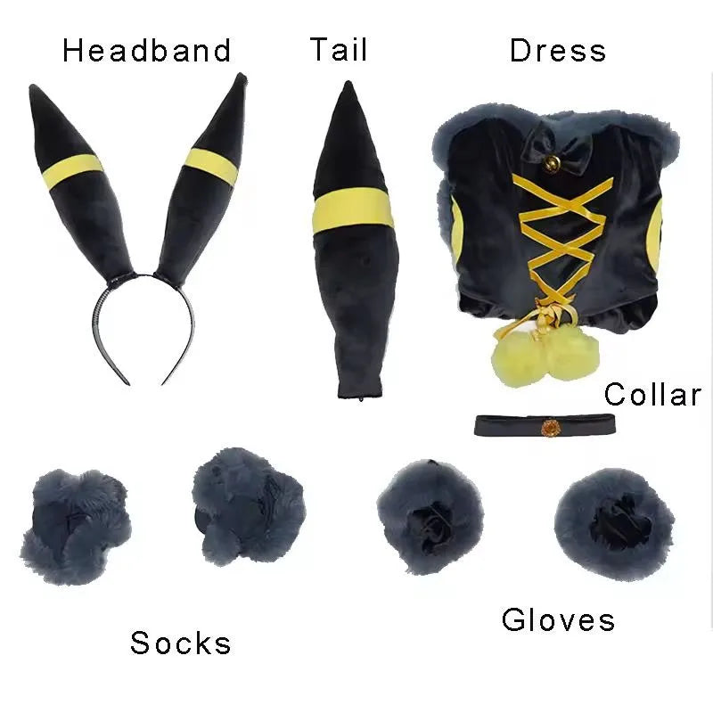 Eeveelution Cosplay Costume Set – Vaporeon, Umbreon & Sylveon Style Dress for Halloween & Parties