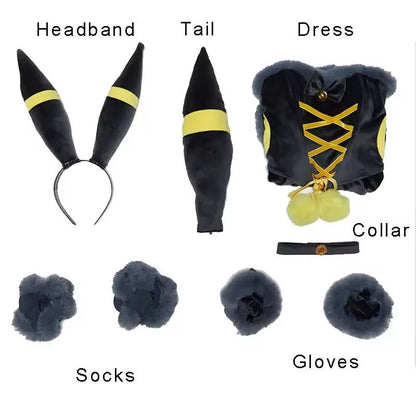 Eeveelution Cosplay Costume Set – Vaporeon, Umbreon & Sylveon Style Dress for Halloween & Parties