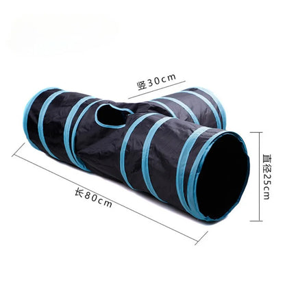 Collapsible Cat Tunnel Toy – Blue & Black Pop-Up Play Tube and Hideaway for Indoor Kittens